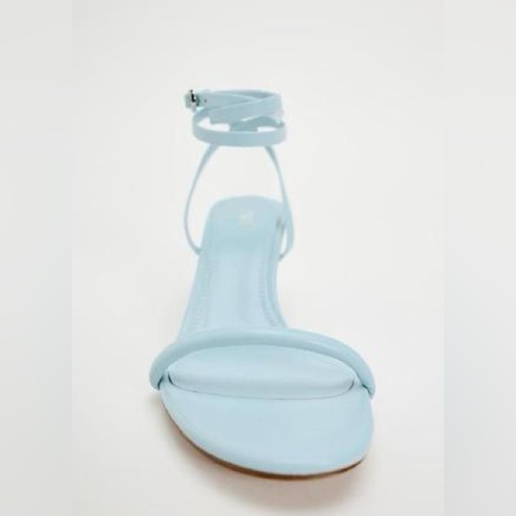 NWT. Zara Light Blue Leather Tubular Straps Heeled Sandals. Size 10. - Picture 3 of 8
